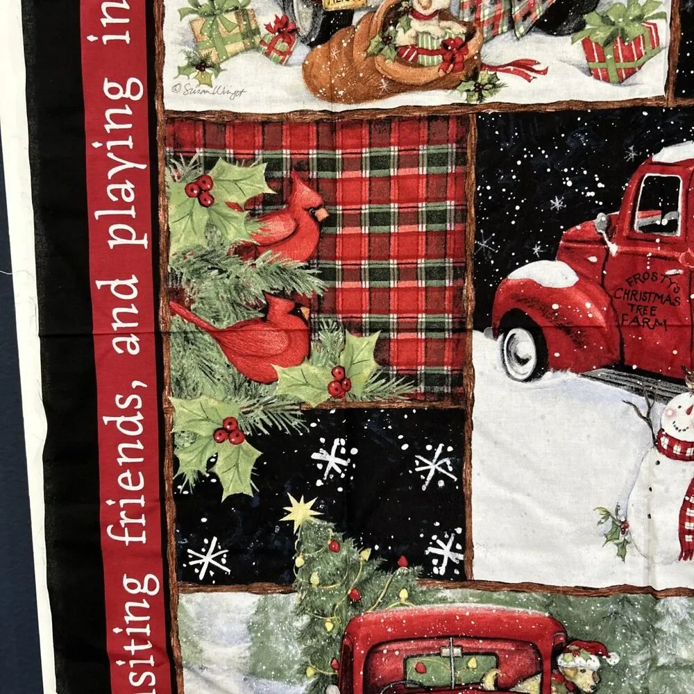 Susan Winget Cotton Quilting Fabric Panel Red Truck Holiday Christmas 35